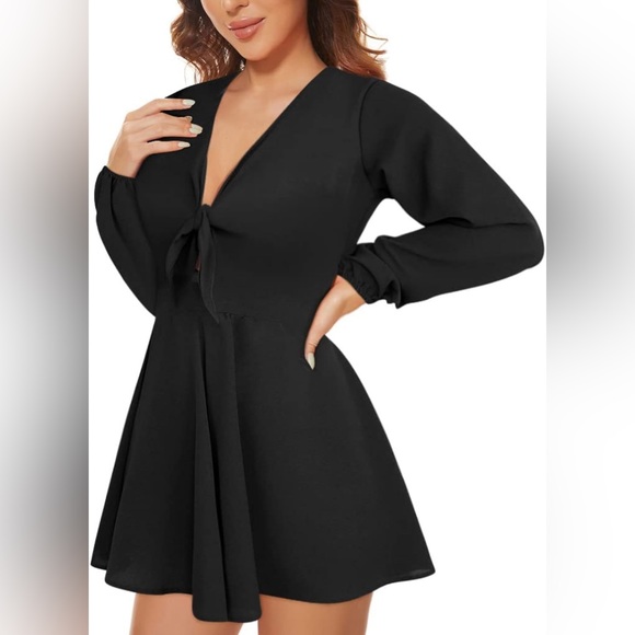 AGQT Women’s Sexy V Neck Self Tie Front Romper Short Jumpsuit Size M - Picture 2 of 6